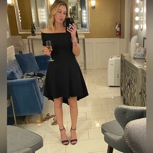 Sarin Mathews Womens Off Shoulder Short Sleeve High Low Cocktail Skater Dress